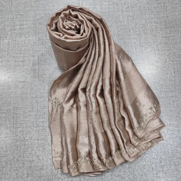 Crushed Chiffon Satin Hijab With Beads work | HJ22